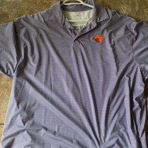 Purple and white striped Clemson pullover
